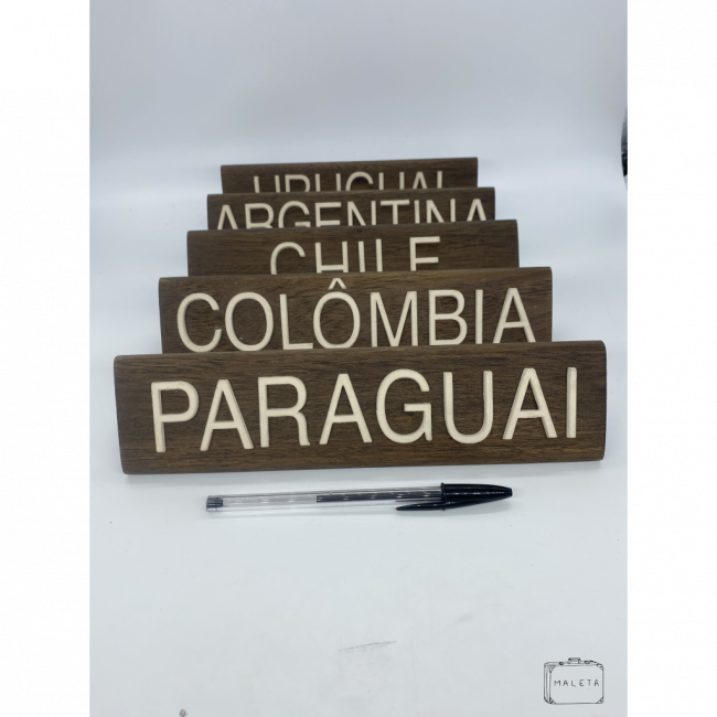 PLACAS DECORATIVAS MADEIRA PAÍSES (05 PEÇAS)