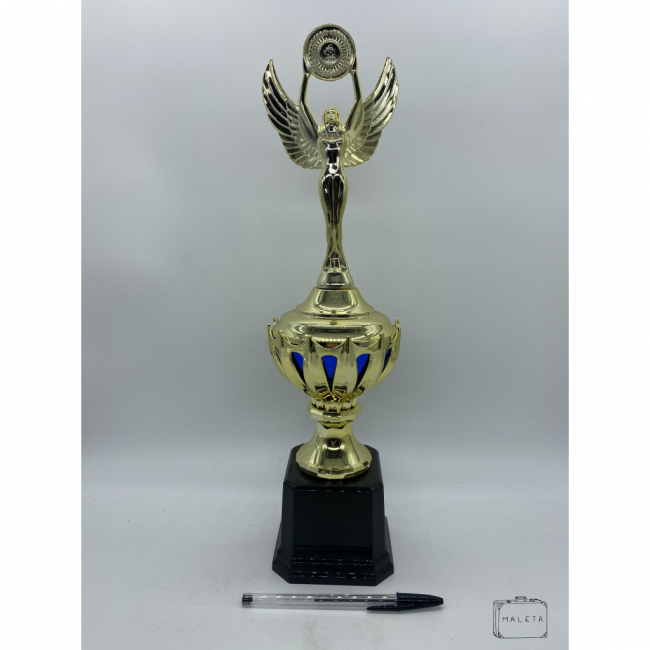 TROFÉU DOURADO COM AZUL GRANDE