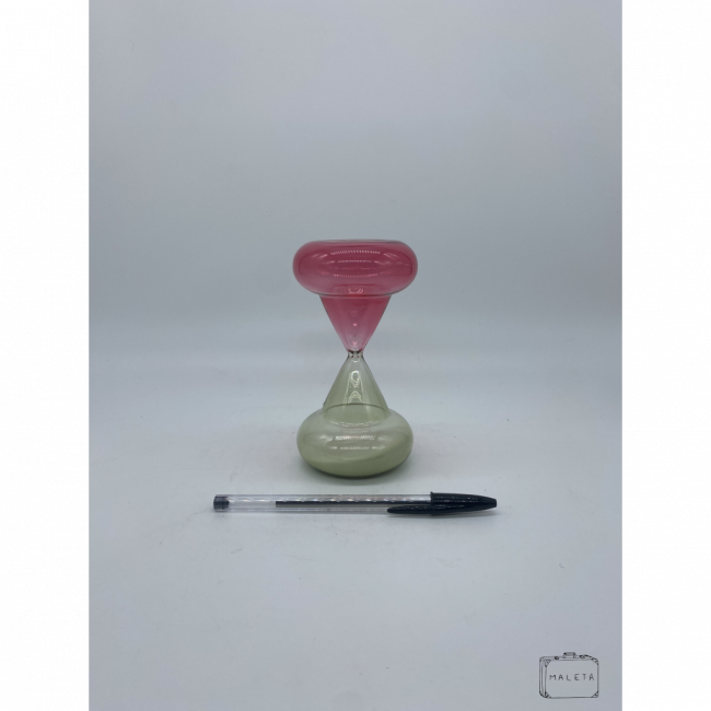 AMPULHETA VIDRO VERDE E ROSA