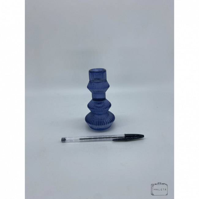 CASTIÇAL VIDRO TEXTURADO AZUL MÉDIO