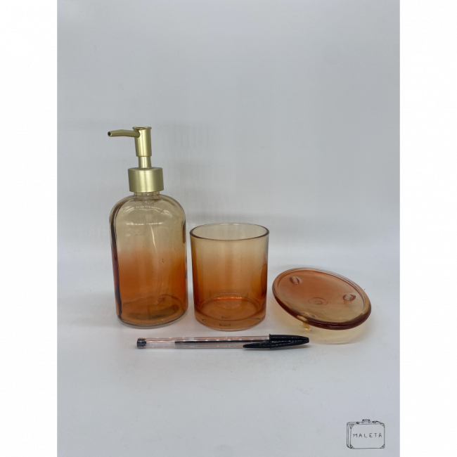 PORTA SABONETE LÍQUIDO + SABONETEIRA + PORTA ESCOVA DE DENTE (LARANJA)