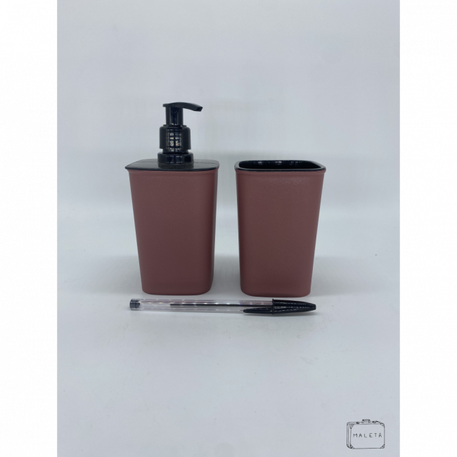PORTA SABONETE LÍQUIDO + PORTA ESCOVA DE DENTE PLÁSTICO (ROSA QUEIMADO)