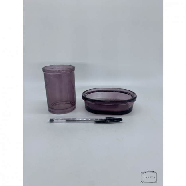 PORTA ESCOVA DE DENTE + SABONETEIRA VIDRO (ROXO)