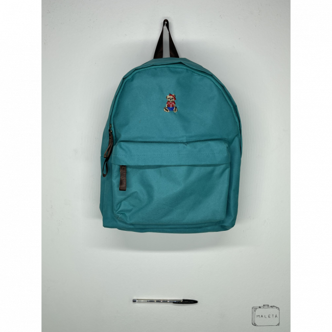 MOCHILA VERDE TURQUESA URSO BORDADO