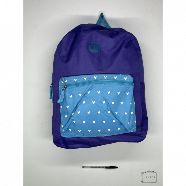 MOCHILA AZUL ROYAL - BOLSO CORAÇÕEZINHOS BRANCO