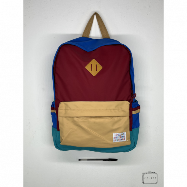 MOCHILA COLORIDA TACTEL - IMAGINE UM MUNDO + COLORIDO