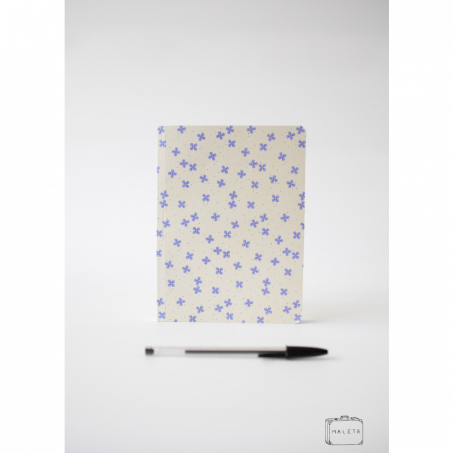 CADERNO TAMANHO A5 CAPA MOLE AMARELA ESTAMPA FLOR LILÁS