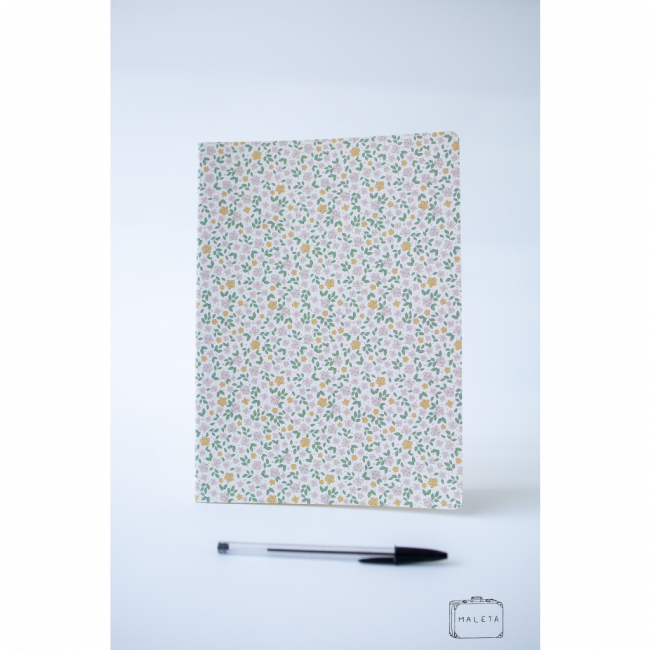 CADERNO TAMANHO A4 CAPA MOLE OFF WHITE ESTAMPA FLORZINHAS