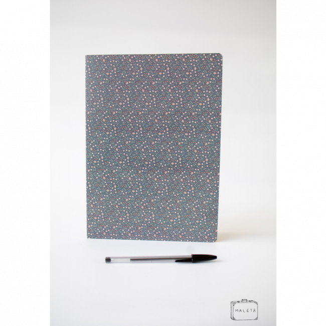 CADERNO TAMANHO A4 CAPA MOLE CINZA ESTAMPA FLORZINHAS