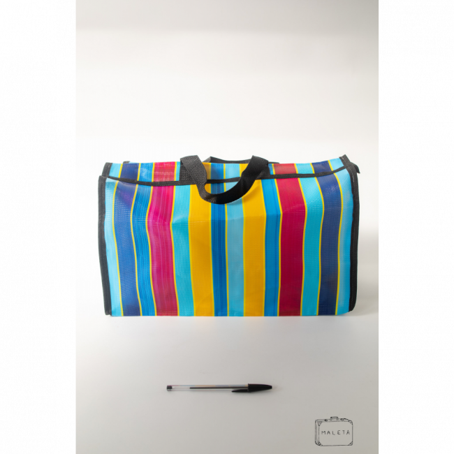 SACOLA DE FEIRA LISTRADA (AZUL, VERMELHA E AMARELA)