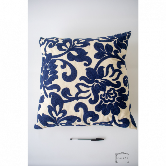 ALMOFADA AREIA COM ESTAMPA AZUL ROYAL 45X45 