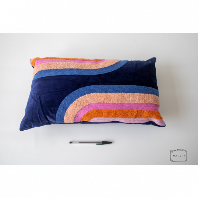 ALMOFADA AZUL ESTAMPAS LARANJA E ROSA - 50X30