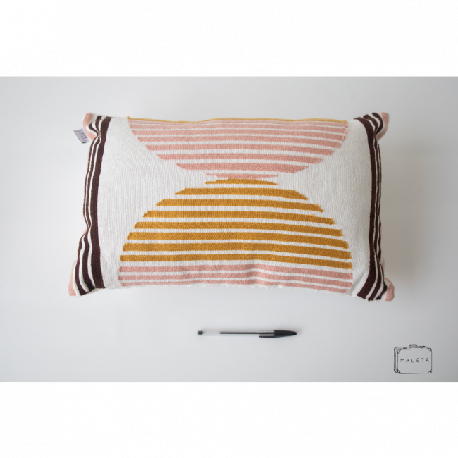 ALMOFADA BRANCA ESTAMPA MEIA LUA ROSA E MOSTARDA - 50X30