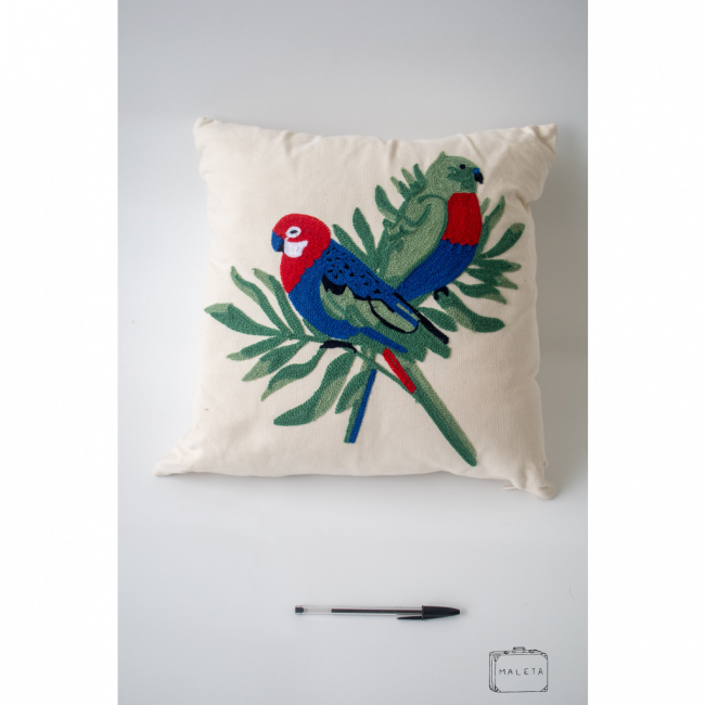 ALMOFADA BRANCA ESTAMPA PÁSSAROS - 45X45