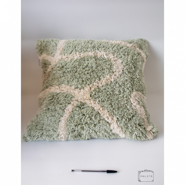 ALMOFADA PELUDINHA OFF WHITE COM VERDE CLARO - 50X50