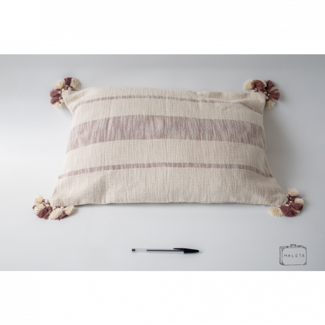 ALMOFADA CREME LISTRA VERMELHA - 40X60