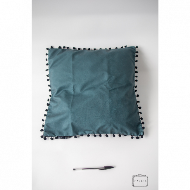 ALMOFADA VELUDO VERDE BOLINHAS PRETAS CONTORNANDO - 43X43
