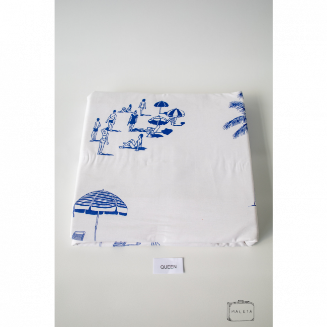 CAPA DE EDREDOM QUEEN BRANCA ESTAMPA PRAIA AZUL - 01 PEÇA