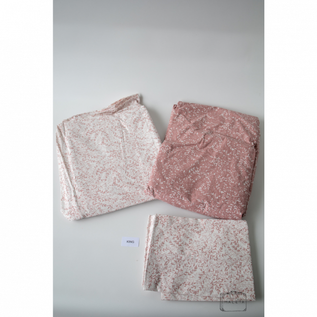 JOGO DE CAMA QUEEN ROSA ESTAMPADO FLORZINHA - 04 PEÇAS