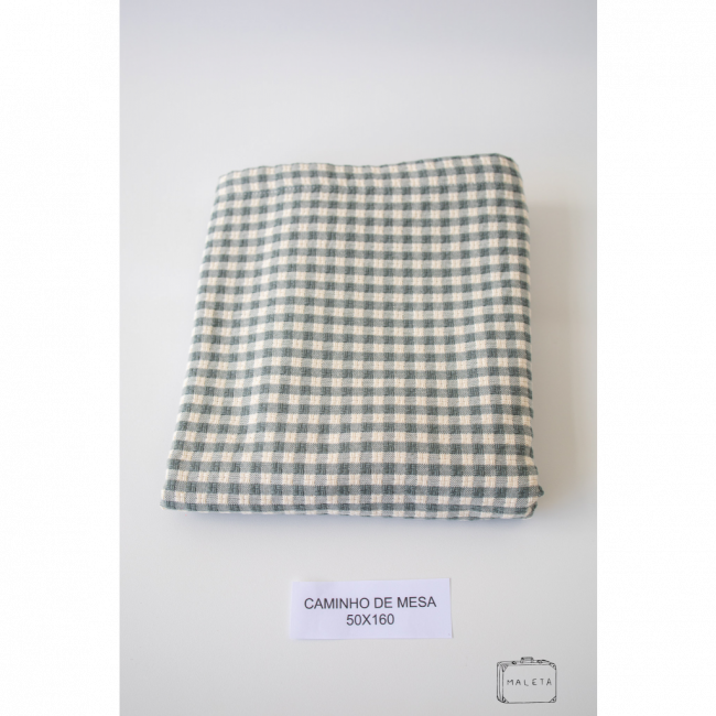 TOALHA DE MESA VERDE QUADRICULADA COM BRANCA - 0,50X1,60