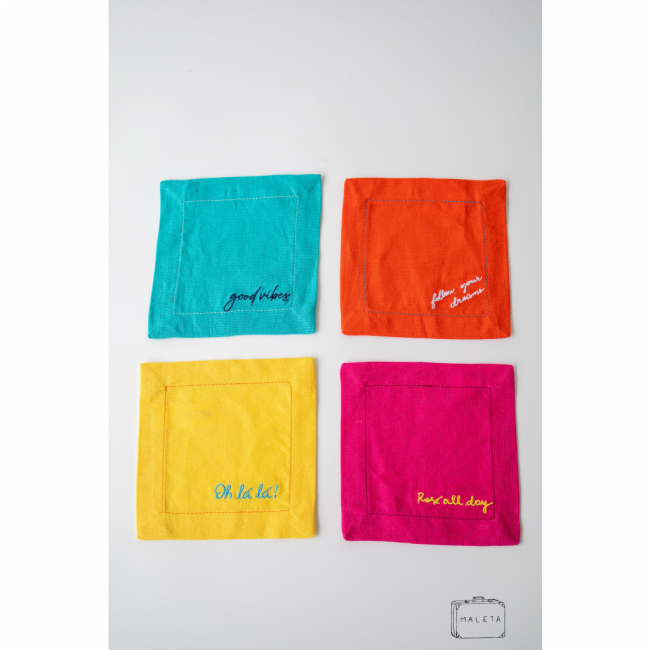 APOIO DE COPO TECIDO (AMARELO, VERDE, VERMELHO E PINK)