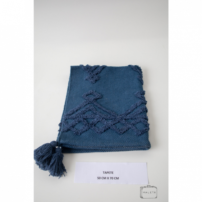 TAPETE AZUL COM POMPOM NAS PONTAS - 0,50X0,70