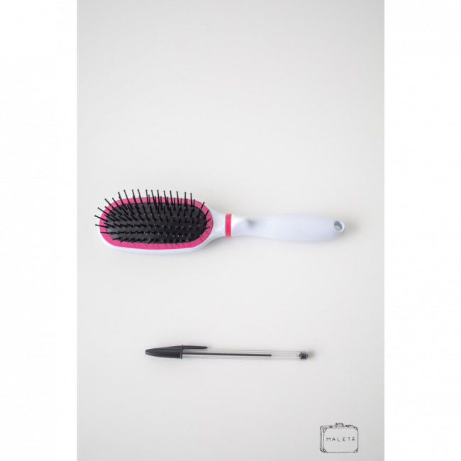 ESCOVA DE CABELO RAQUETE BRANCA CERDAS PRETAS