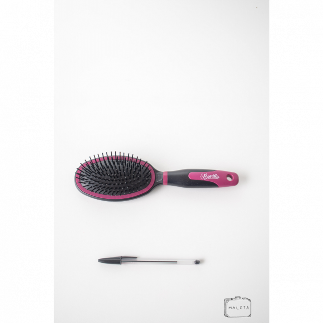 ESCOVA DE CABELO RAQUETE PRETA COM ROXO