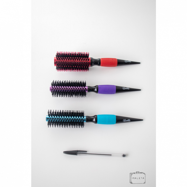 ESCOVA DE CABELO REDONDA (SALÃO) AZUL TURQUESA, VERMELHA E ROXA