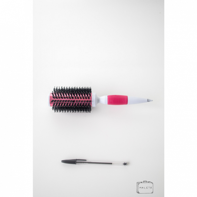 ESCOVA DE CABELO REDONDA (SALÃO) BRANCA COM ROSA