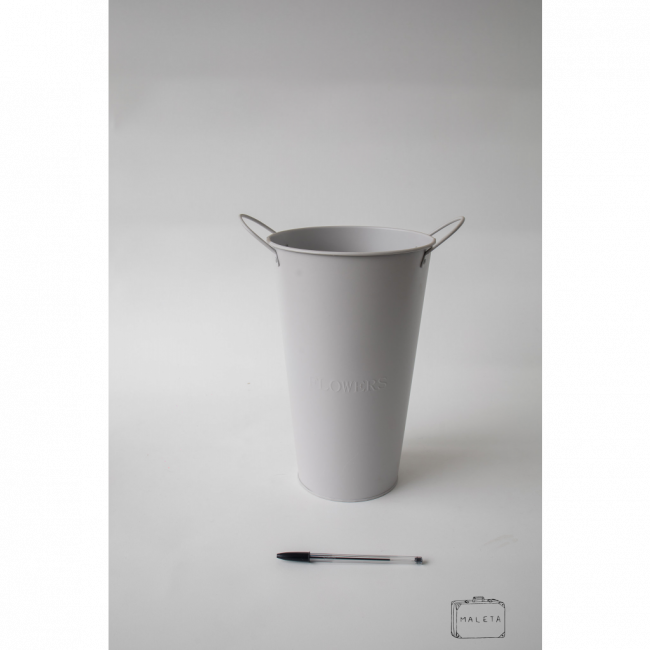 BALDE PARA FLORES METAL CINZA COM ALÇAS