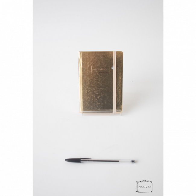 CADERNO PEQUENO CAPA DURA DOURADA FOLHAS PONTILHADAS