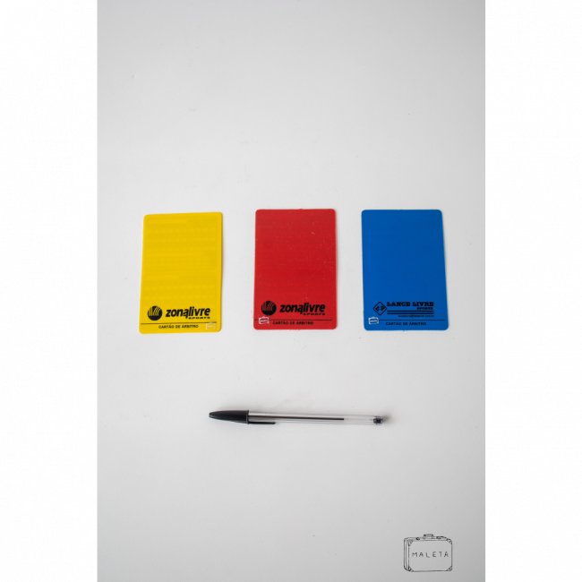 CARTÃO DE ÁRBITRO (AZUL, VERMELHO E AMARELO)