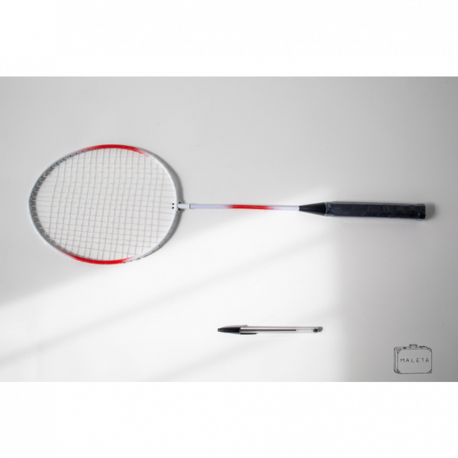 RAQUETE BADMINTON BRANCA COM DETALHES VERMELHO E PRETO - 1 DP
