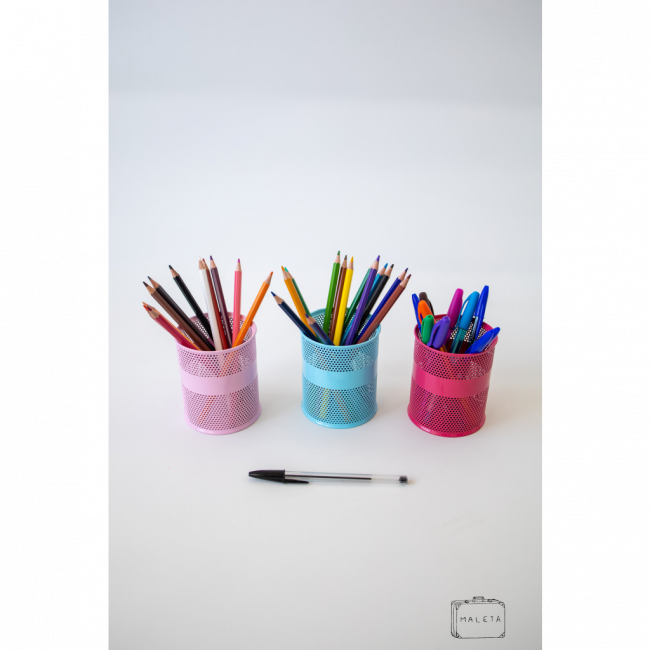 PORTA-CANETA ARAMADO CORES (AZUL, PINK E ROSA CLARO)