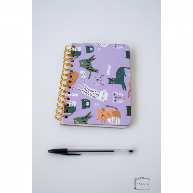 PLANNER ESPIRAL CAPA LILÁS COM GATINHOS