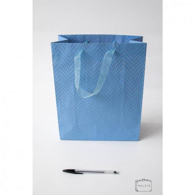 SACOLA PAPEL AZUL COM ALÇA DE FITA