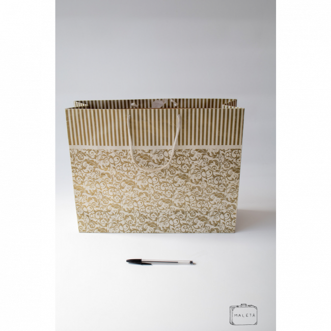SACOLA PAPEL DOURADA DESENHADA COM ALÇA
