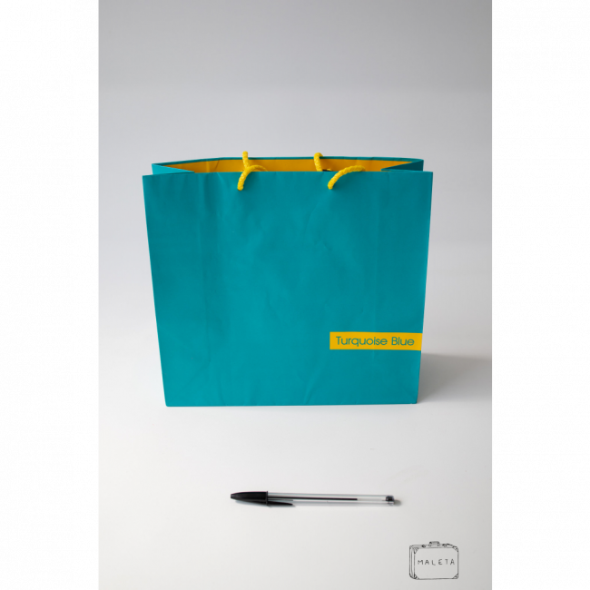 SACOLA PAPEL AZUL TURQUESA COM ALÇA