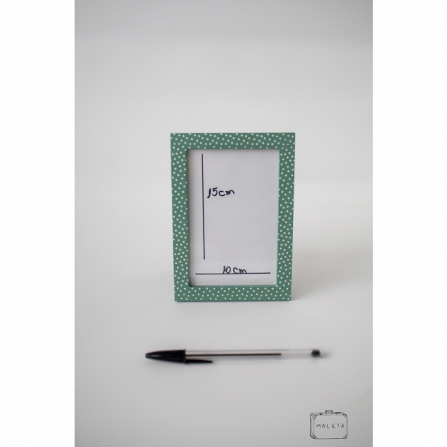 PORTA RETRATO MOLDURA VERDE COM BOLINHAS BRANCAS 15X10