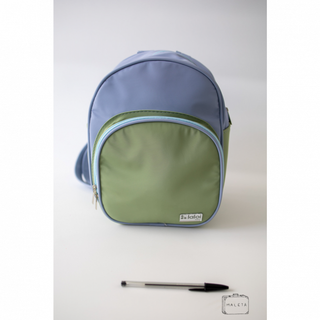 MOCHILA MATERNIDADE PEQUENA AZUL COM VERDE