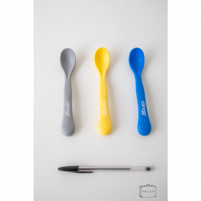 COLHER BABY PLÁSTICO CORES (AZUL, CINZA E AMARELA)