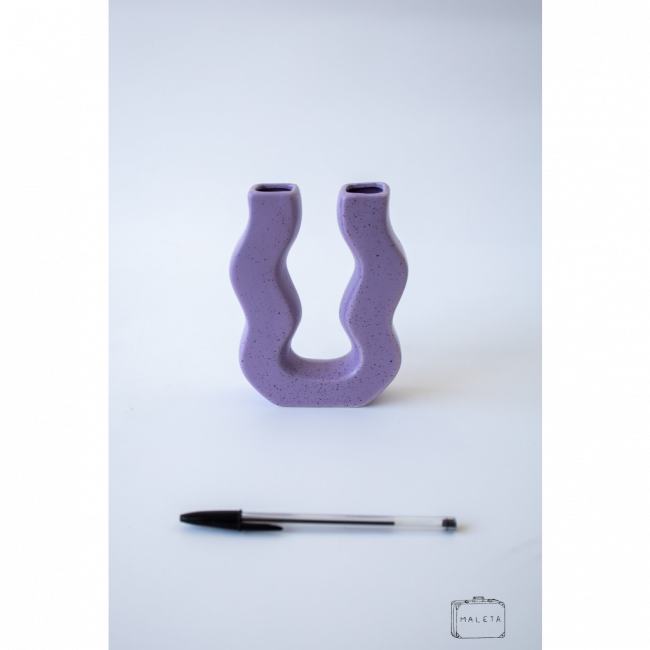 CASTIÇAL CERÂMICA LILÁS PARA DUAS VELAS