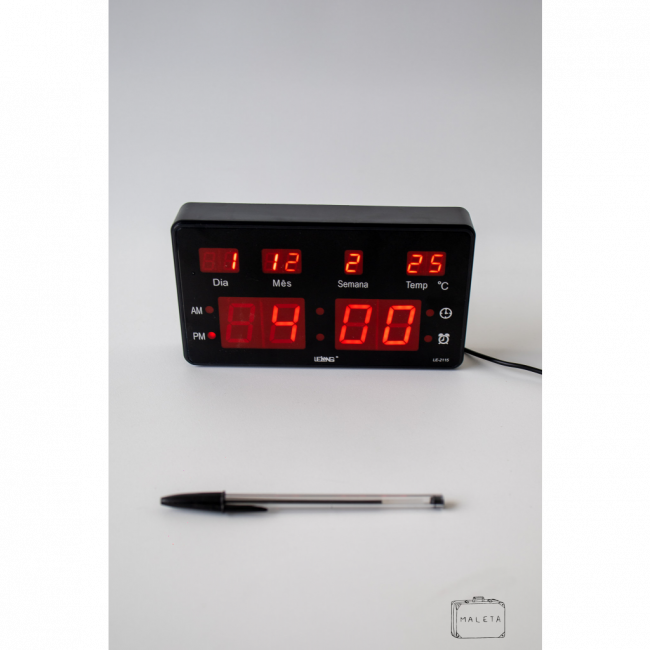 RELÓGIO DE MESA DIGITAL RETANGULAR PRETO