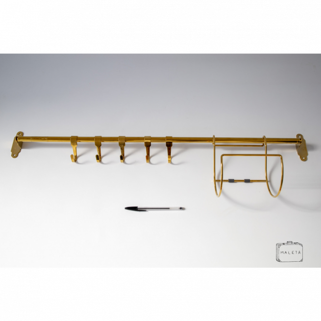 SUPORTE DE PAREDE METAL DOURADO PARA PENDURAR UTENSÍLIOS - 7 PEÇAS