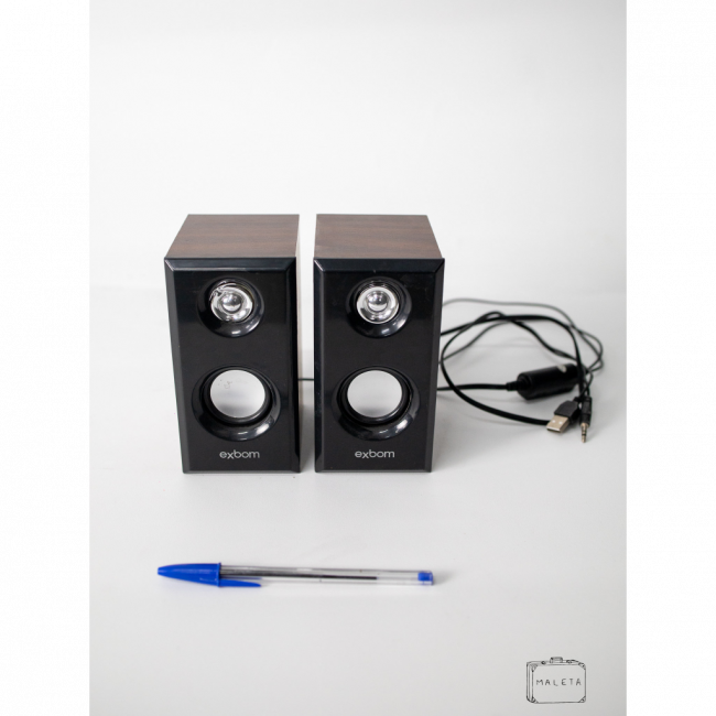 CAIXA DE SOM PARA DESKTOP EXBOM - PRETA COM MADEIRA