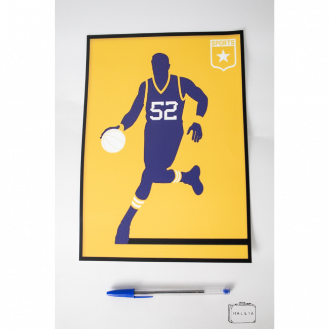 ARTE GRÁFICA JOGADOR DE BASQUETE FUNDO AMARELO