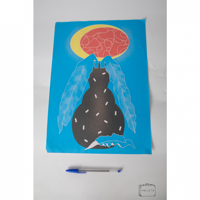 ARTE GRÁFICA PÊRA PRETA FUNDO AZUL
