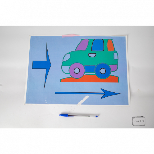 ARTE INFANTIL CARRO VERDE COM SETAS AZUIS
