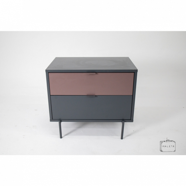 MESA DE CABECEIRA CINZA DUAS GAVETAS (ROSA E CINZA) – L0,62XP0,40XA0,54
